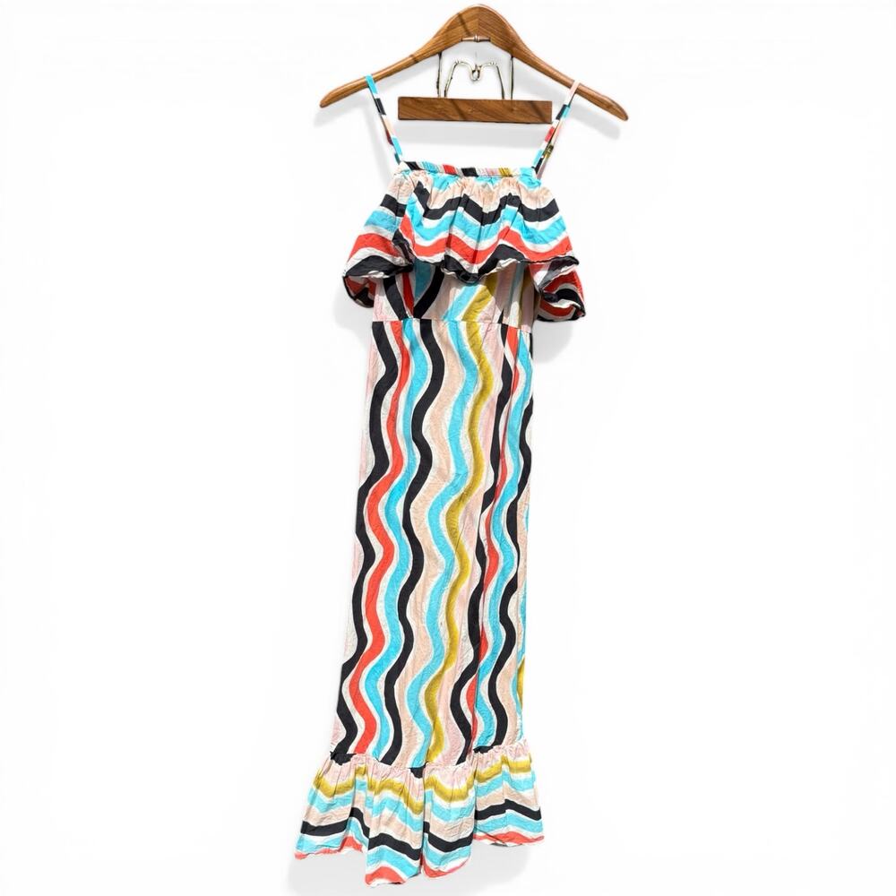 FARM Rio Ruffle Maxi Dress Med Tiered Colorful Sleeveless Boho Anthropologie - Picture 2 of 8